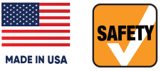 Made in USA and Safety check logos.